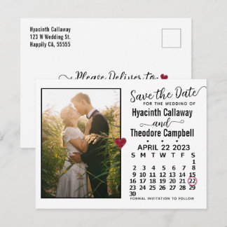 Invitation Carte Postale Mariage Enregistrer la date Avril 2023 Calendrier 