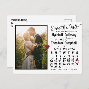 Invitation Carte Postale Mariage Enregistrer la date Avril 2024 Calendrier