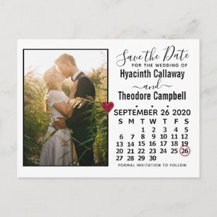 Invitation Carte Postale Mariage Enregistrer la date Calendrier septembre 2