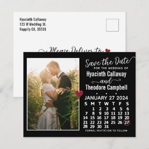 Invitation Carte Postale Mariage Enregistrer la date Janvier 2024 Calendrie