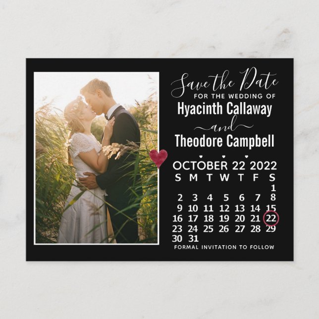 Invitation Carte Postale Mariage Enregistrer la date Octobre 2022 Calendrie (Devant)