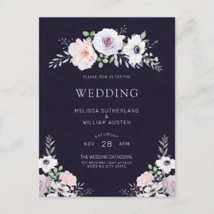 Invitation Carte Postale Mariage Fleur d'Anémone Rose Moderne d'Hiver