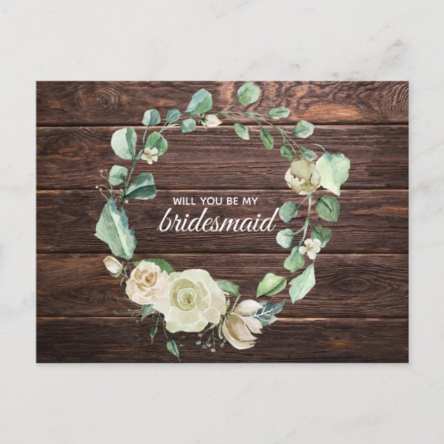 Invitation Carte Postale Mariage Fleur d'Aquarelle Bois de Rose Blanche Rus (Devant)