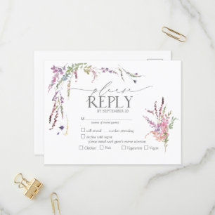 Invitation Carte Postale Mariage fleur sauvage Floral Aquarelle RSVP