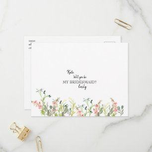 Invitation Carte Postale Mariage fleur sauvage Serez-Vous Mon Bridesmaid In