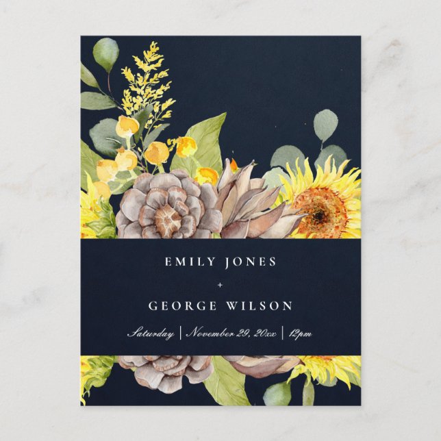 INVITATION CARTE POSTALE MARIAGE FLORAL DE LA MARINE SUNFLOWER EUCALYPTUS P (Devant)