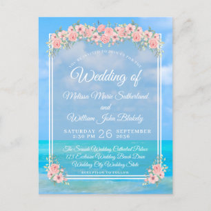 Invitation Carte Postale Mariage floral de plage