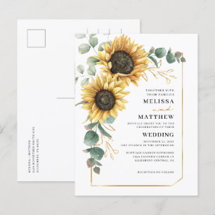 Invitation Carte Postale Mariage floral de tournesol Eucalyptus
