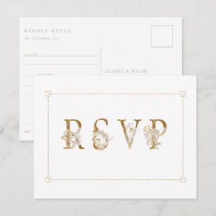 Invitation Carte Postale Mariage floral doré RSVP Song Demande d'invitation
