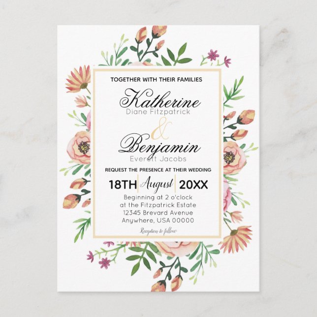 Invitation Carte Postale Mariage Floral Fruité (Devant)