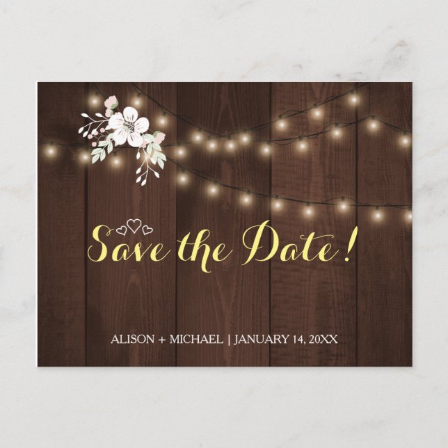 Invitation Carte Postale Mariage Floral Rustique d'hiver | Date de sauvegar (Devant)