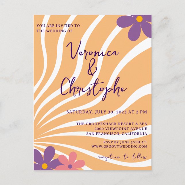 Invitation Carte Postale Mariage floral Super orange rétro (Devant)