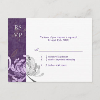 Invitation Carte Postale Mariage floral violet et blanc élégant RSVP