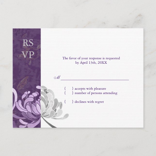 Invitation Carte Postale Mariage floral violet et blanc élégant RSVP (Devant)