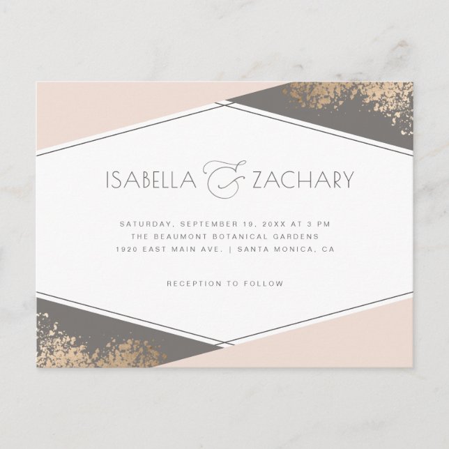 Invitation Carte Postale Mariage géométrique chic Blush & Greige (Devant)