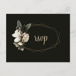 Invitation Carte Postale Mariage hiver floral or cadre géométrique rsvp