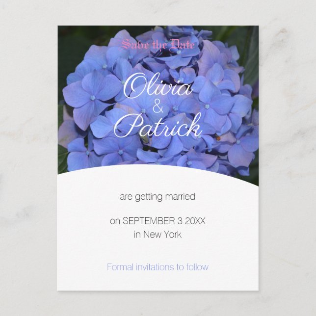 Invitation Carte Postale Mariage Hydrangea Pastel Violet Enregistrer la Dat (Devant)
