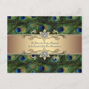Invitation Carte Postale Mariage indien royal vert de paon d'or vert