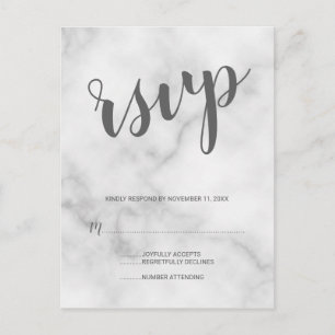 Invitation Carte Postale Mariage Marbre blanc élégant classique RSVP
