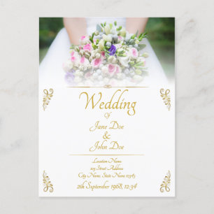 Invitation Carte Postale Mariage - mariée avec un bouquet de mariage coloré