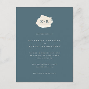Invitation Carte Postale Mariage minimal d'aquarelle bleu et crème