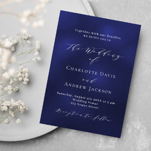 Invitation Carte Postale Mariage minimaliste bleu marine
