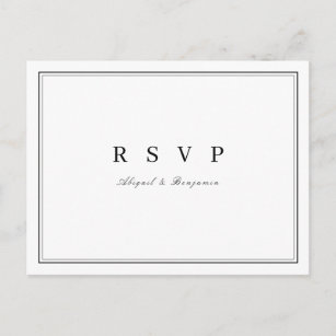 Invitation Carte Postale Mariage minimaliste élégant noir et blanc RSVP