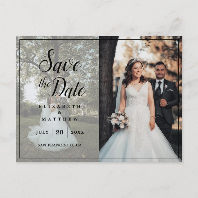 Invitation Carte Postale Mariage Moderne Chic Couple Photo Enregistrer La D (Devant)