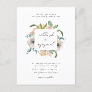 Invitation Carte Postale Mariage moderne chic de bouquet floral d'aquarelle
