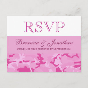 Invitation Carte Postale Mariage Motif en Camo rose RSVP V01