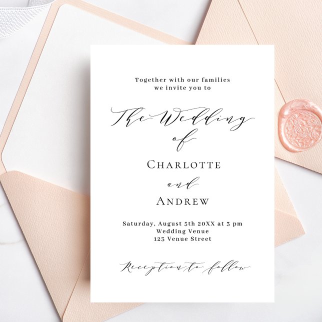 Invitation Carte Postale Mariage noir blanc classique formel moderne simple (Créateur téléchargé)