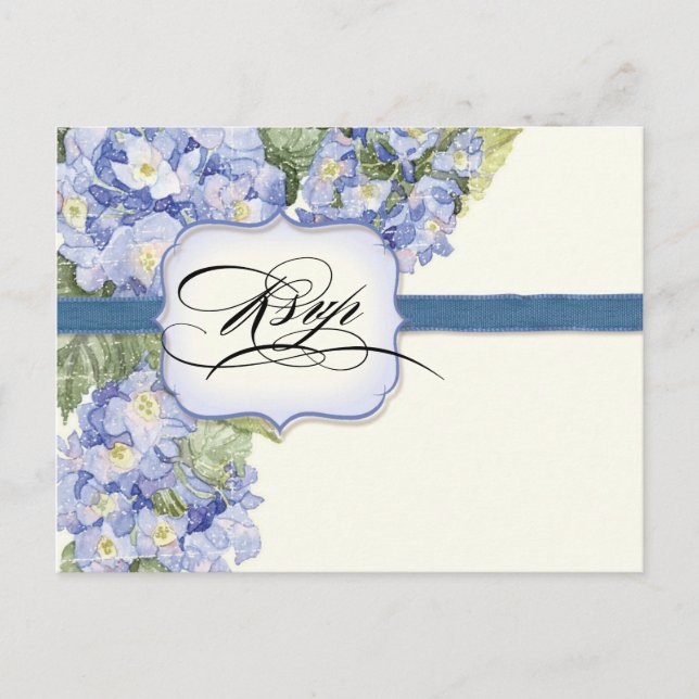 Invitation Carte Postale Mariage officiel bleu Hydrangea Bracket Floral (Devant)