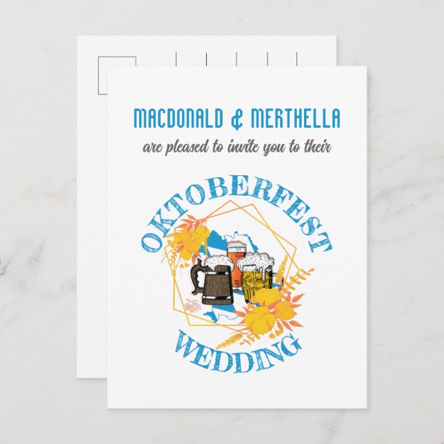 Invitation Carte Postale Mariage OKTOBERFEST (Devant / Derrière)