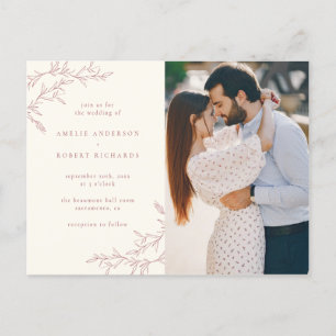 Invitation Carte Postale Mariage photo Crème simple et feuillage rouge bouc