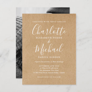 Invitation Carte Postale Mariage photo du script de signature Rustic Kraft