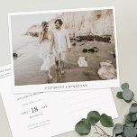 Invitation Carte Postale Mariage photo personnalisé simple et moderne Enreg<br><div class="desc">Le minimalisme maximal. Ce mariage photo simple et élégant, moderne, sauvez la date modèle de carte postale présente vos noms dans un noir légèrement adouci sous votre photo. Vous pouvez choisir de modifier la police ou la couleur de vos noms lorsque vous modifiez ce paramètre. Au verso, nous avons choisi...</div>