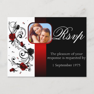 Invitation Carte Postale Mariage Rose moderne rouge et noir RSVP