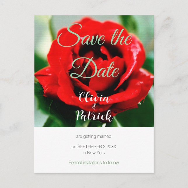 Invitation Carte Postale Mariage Rose Rouge Save the Date  (Devant)