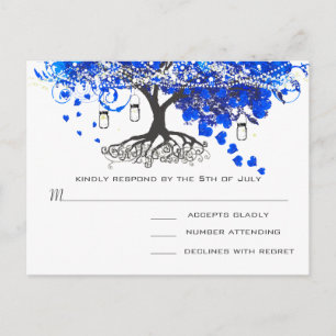 Invitation Carte Postale Mariage Royal Blue Heart Leaf Tree