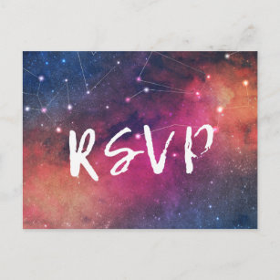 Invitation Carte Postale Mariage RSVP Répondre Galaxy Nebula Constellations