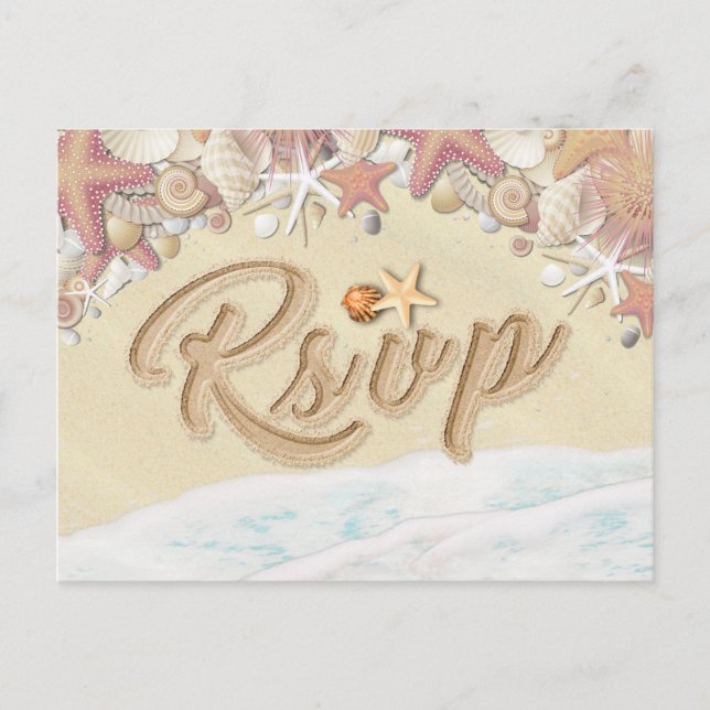 Invitation Carte Postale Mariage RSVP Summer Sandy Beach Starfish Seashell (Devant)