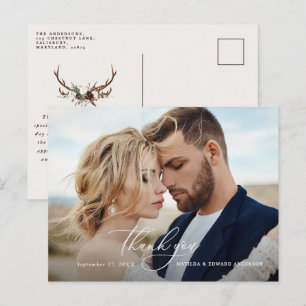 Invitation Carte Postale Mariage rustique élégant merci botanique