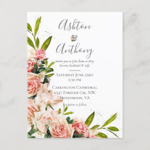 Invitation Carte Postale Mariage rustique flou floral vintage