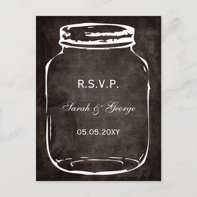 Invitation Carte Postale mariage rustique mason jar rsvp (Devant)