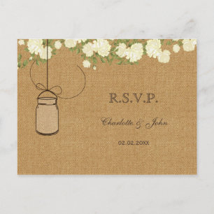 Invitation Carte Postale mariage rustique rose d'ivoire burlap RSVP