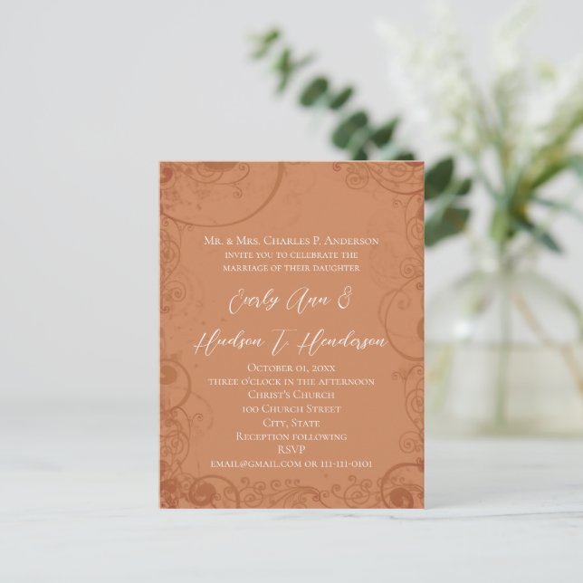 Invitation Carte Postale Mariage rustique Swirl Terracotta (Debout devant)
