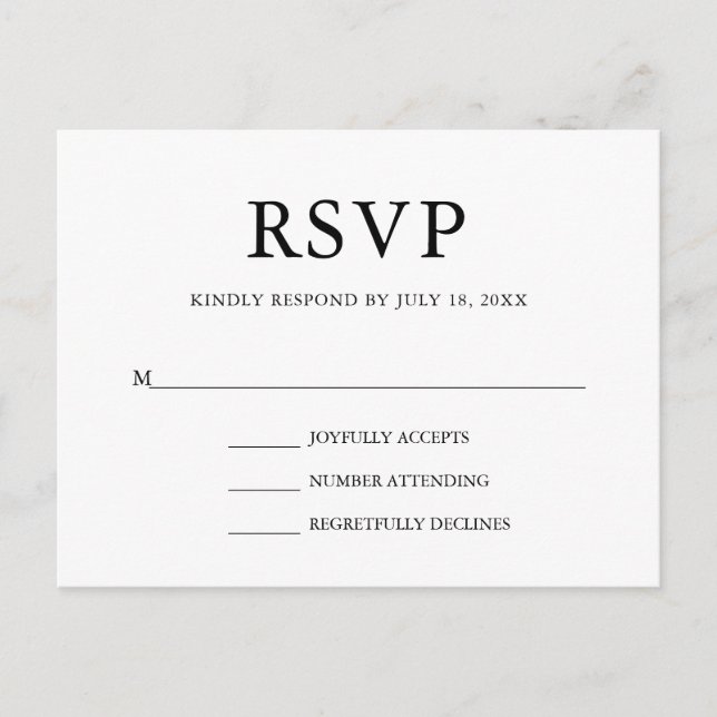 Invitation Carte Postale Mariage simple et élégant RSVP (Devant)