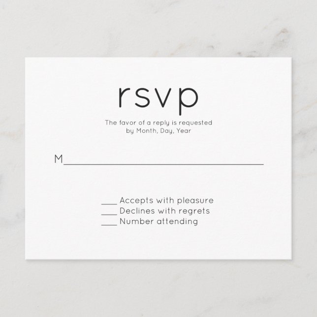 Invitation Carte Postale Mariage simple moderne RSVP (Devant)