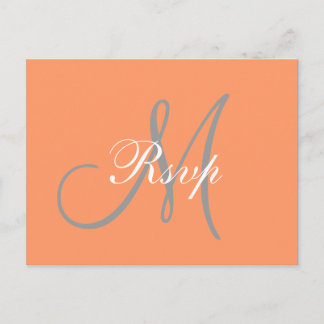 Invitation Carte Postale Mariage simple orange gris monogramme RSVP