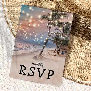 Invitation Carte Postale Mariage Tropical Vintage Lumières de Plage RSVP
